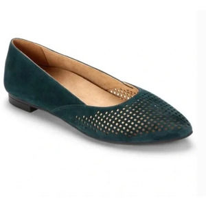 Vionic Gem Posey Pointed Toe Ballet Flats Green Suede Womens Size 10